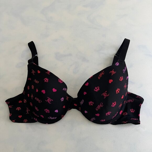 Juicy Couture 36B Black & Pink Logo Y2k Bra - Picture 2 of 7